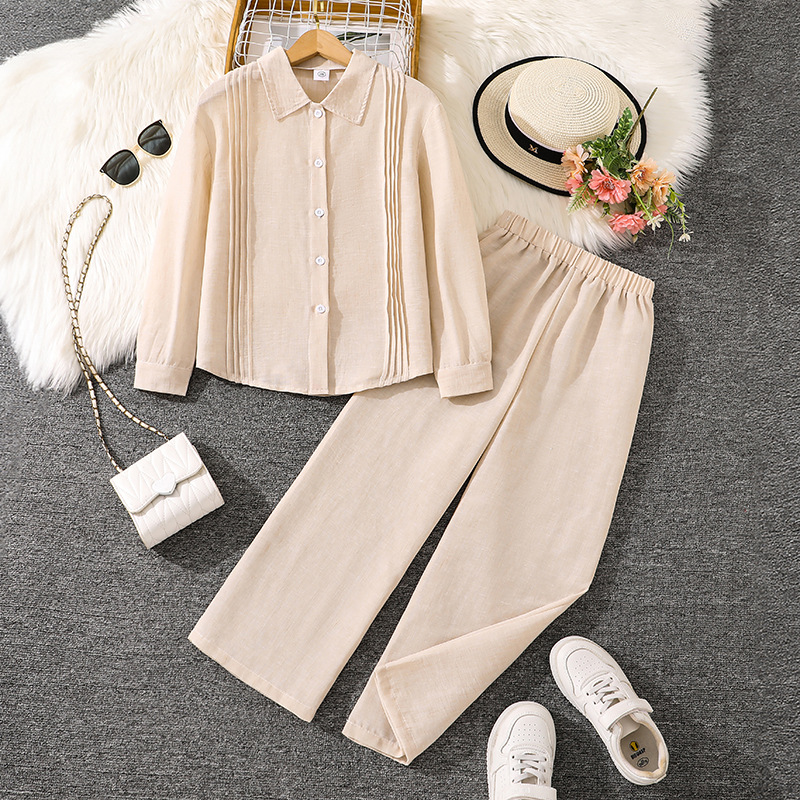 Ropa infantil transfronteriza 2025, otoño y invierno, nuevo conjunto de niños, camisa de manga larga con solapa estampada, pantalones de piernas casuales de dos piezas image 1