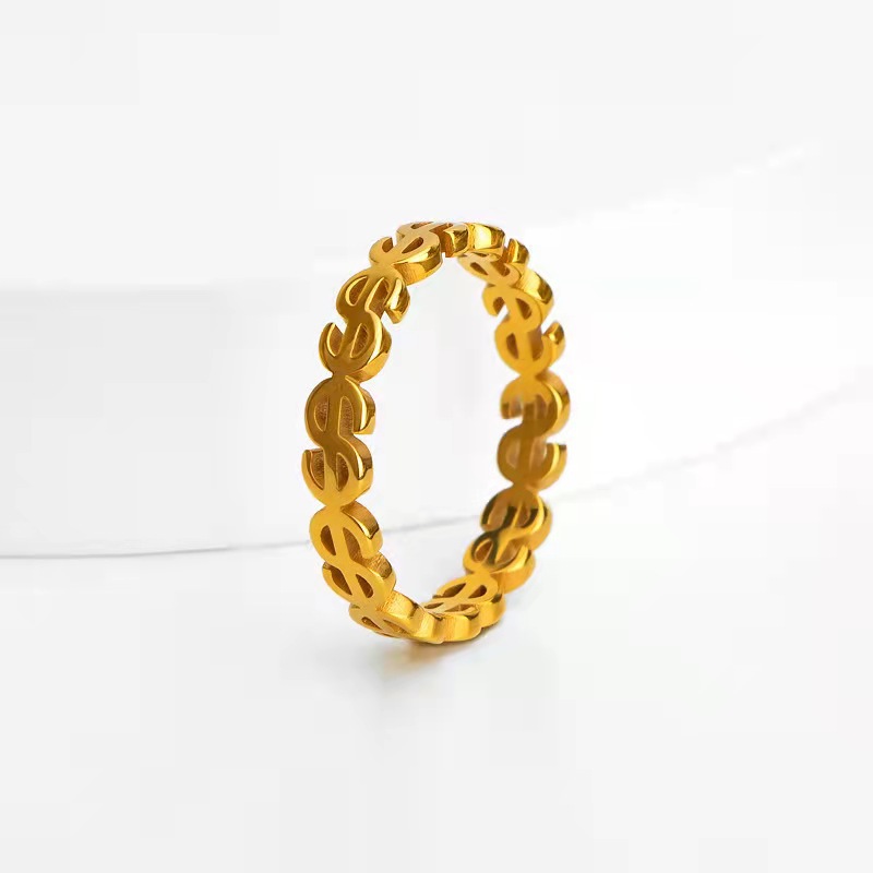 Joyería de moda de la venta caliente de corte por láser hueco creativo dólar anillo de acero de titanio moneda suerte fortuna Lucky anillo