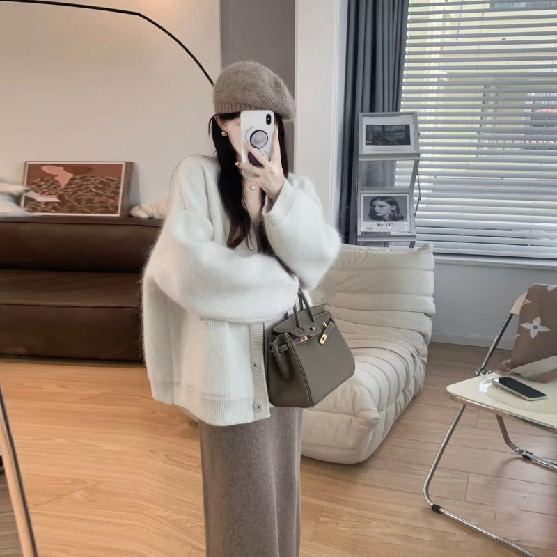 임산부 가을 겨울 부드러운 밀크 레이지 스타일 니트 카디건 재킷 투피스 기질 슬림 서스펜더 드레스