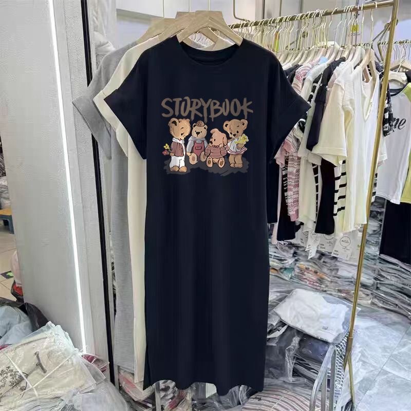 Fat mm Double Flap Pocket Pants Flying Sleeves over the Knee Long Skirt Korean Style Women's Summer Loose Fat Plus Size Dress Home Nightgown Fat mm Double Flap Pocket Pants Flying Sleeves over the Knee Long Skirt Korean Style Women's Summer Loose Fat Plus Size Dress Home Nightgown