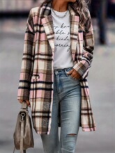 G 20680 Plaid Collar Pocket Wool Coat ����ë������ ���l