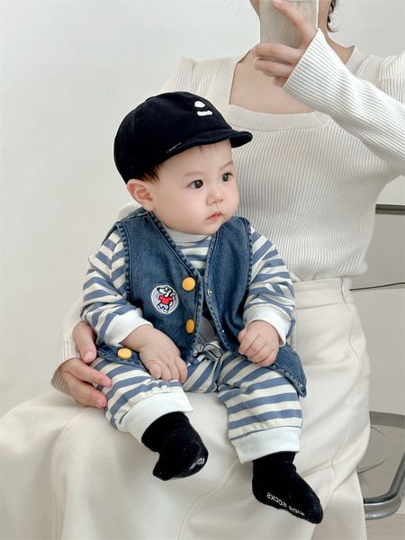 Spring children's blue soft overall