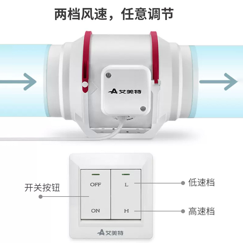 Emette Pipe Fan Exhaust Fan Quiet Air Exhaust Kitchen Powerful Smoke Exhaust Crossflow Boost Home Ventilator