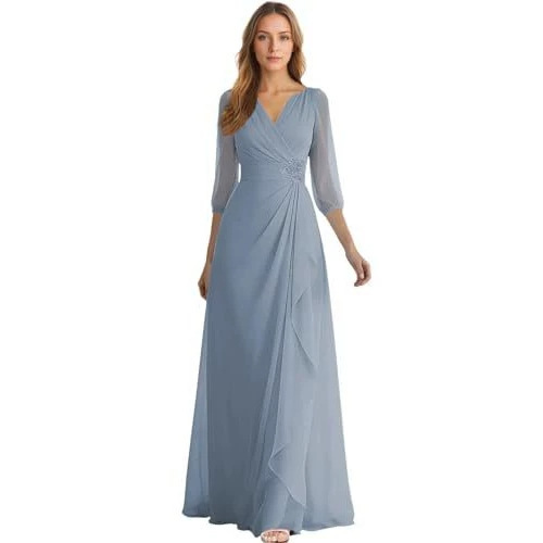 European and American High-End V-Neck Chiffon Evening Dress 2026 Wedding Bridesmaid Dress Banquet Annual Meeting Slim-Fit Long Dress