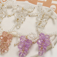 韓國同款珍珠水晶蝴蝶結葡萄DIY手工編織串珠髮飾耳飾女材料批發