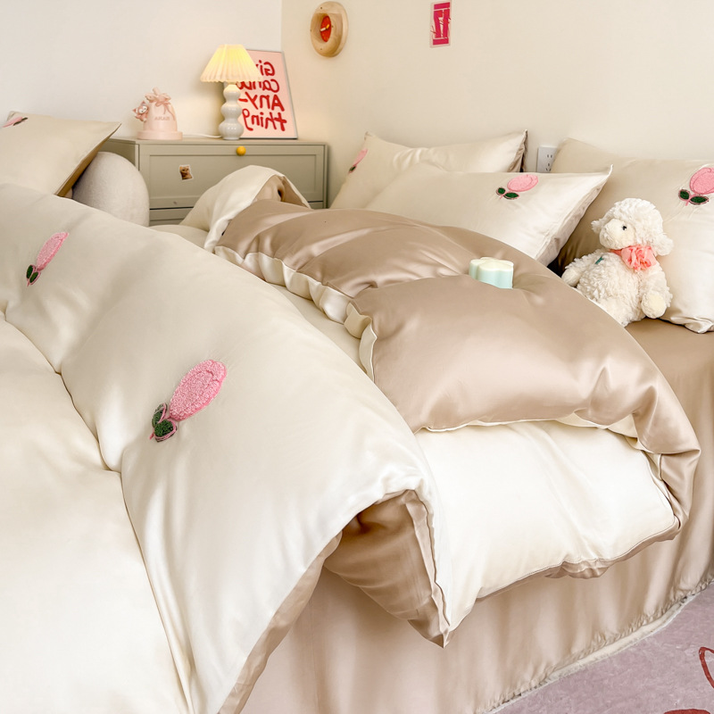 튤립 샴페인 [입체 타올 자수·양면 아이스 실크·걱정 없이 알몸으로 자다]