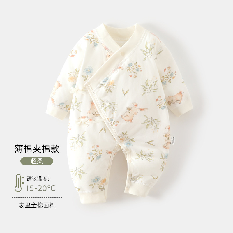 婴儿蝴蝶衣a类50克夹棉新生儿连体衣秋冬款宝宝爬服睡衣婴儿衣服|undefined