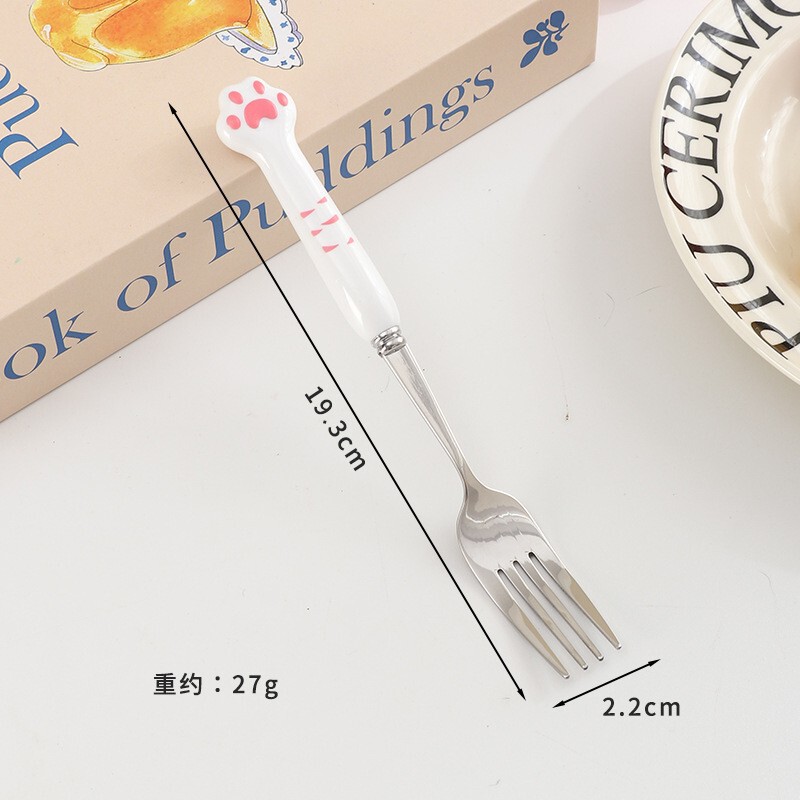 316不锈钢儿童餐具 创意卡通可爱家用儿童猫爪吃饭勺叉套装|undefined