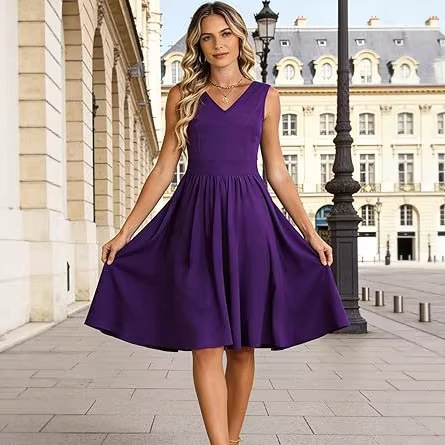 Backless V-Neck Summer Mid-Length Dress with Buttons and Pockets, Garden Party Dress Jh401