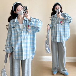 in stock Maternity Spring Shirt Fashionable American Style Loose New Mid-length Shirt Top