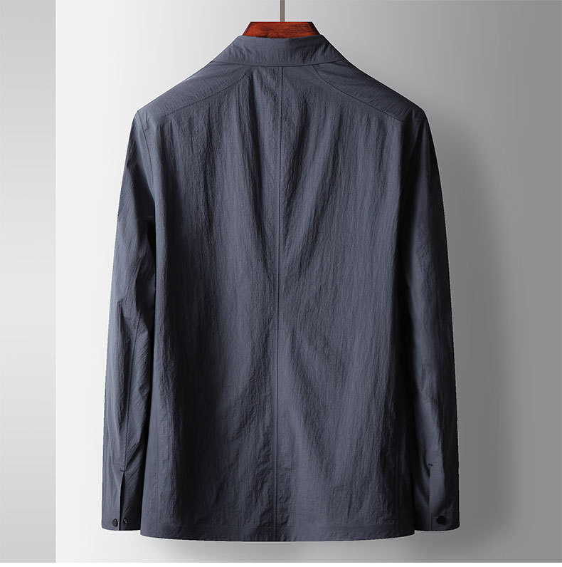 Herrenbekleidung Frühlings- und Sommerstil Revers leicht zerknitterte Hemdversion bügelfreie Jacke junge und mittlere Alter Luxus lässige Hautkleidung_voghion.com