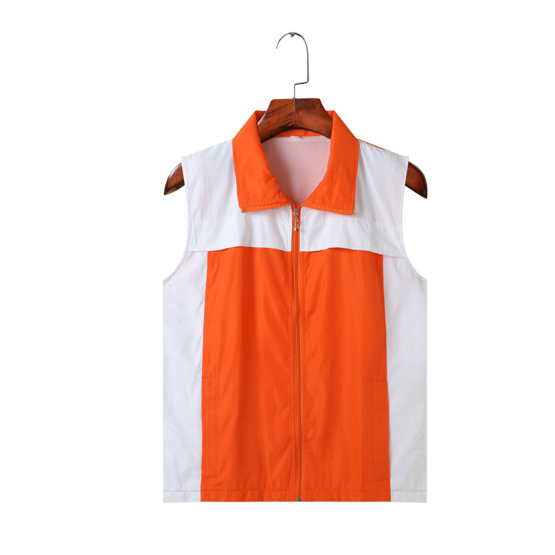 Chaleco con cremallera personalizado con malla compuesta y bloques de color, logotipo bordado, chaleco de uniforme para personal de logística y reparto, hecho a medida