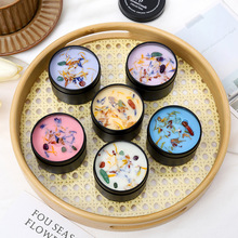 跨境香薰蜡烛无烟烛晶石干花黑色铁罐婚庆伴手礼薰衣草植物蜡批发