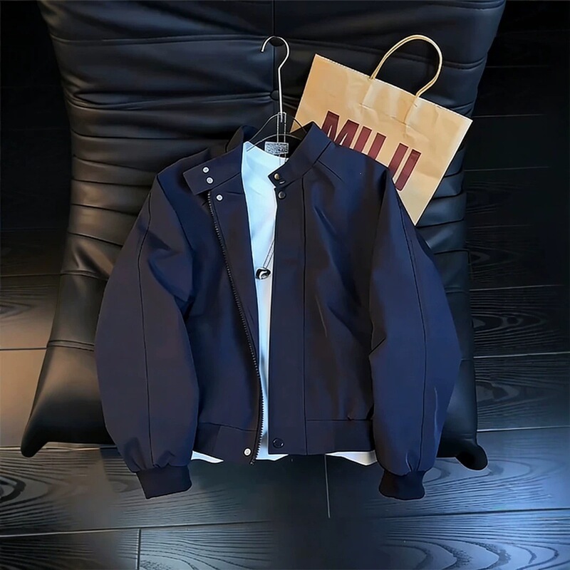 Navy blue Harrington American-style flight jacket for men, autumn cleanfit, three-proof, stand-up collar, short windbreaker jacket Navy blue Harrington American-style flight jacket for men, autumn cleanfit, three-proof, stand-up collar, short windbreaker jacket