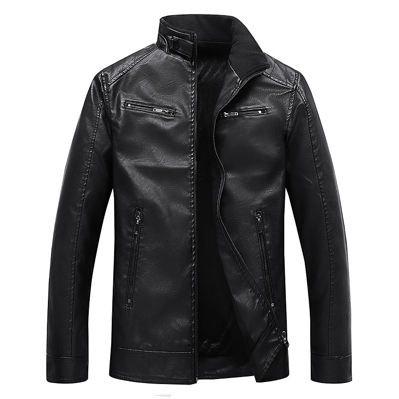 Otoño y invierno nuevos productos Europa y América locomotora transfronteriza chaqueta de cuero hombre de mediana edad chaqueta de cuello vertical chaqueta de moda casual suelta hombre