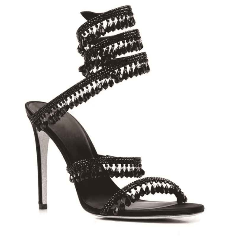 Cross-border factory spring and summer new rc snake-shaped rhinestone pendant thin heel wrap-around Roman sandals boots European and American banquet women's shoes