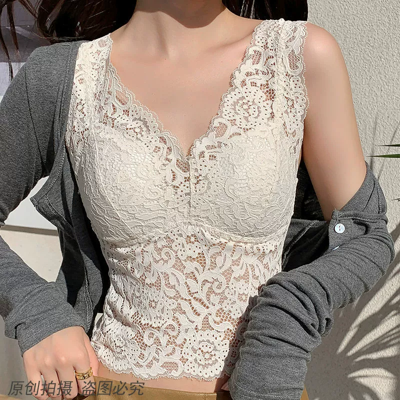 Новый сексуальный жилет с широкими плечами в стиле чистой страсти без нижнего белья с фиксированной чашкой, спортивный противоударный базовый слой средней длины для женщин