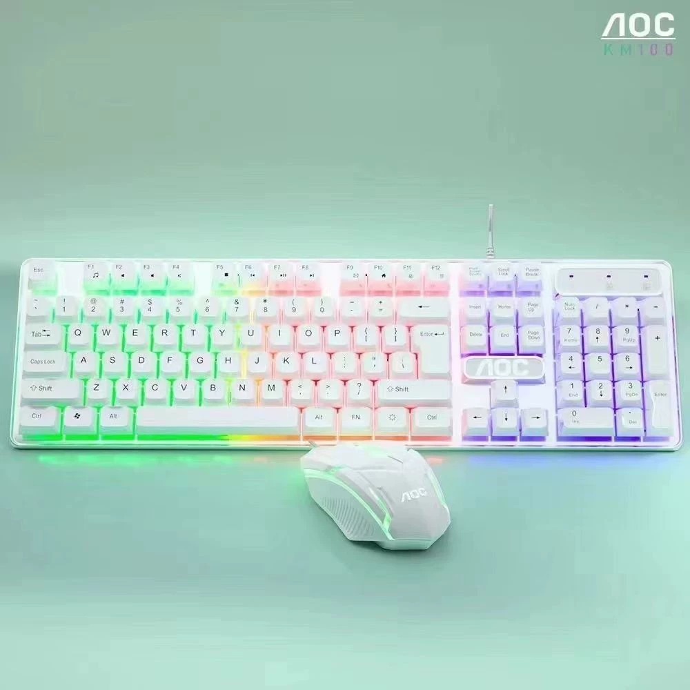 Комплект клавиатура-мышь проводная USB KM100 от AOC с подвешенными клавишами, сенсор робота, светящаяся клавиатура-мышь для э-игр