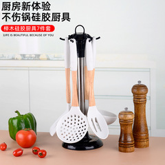 食品級木柄硅膠廚具套裝不粘鍋用煎鏟硅膠鍋鏟烹飪鏟勺廚房工具