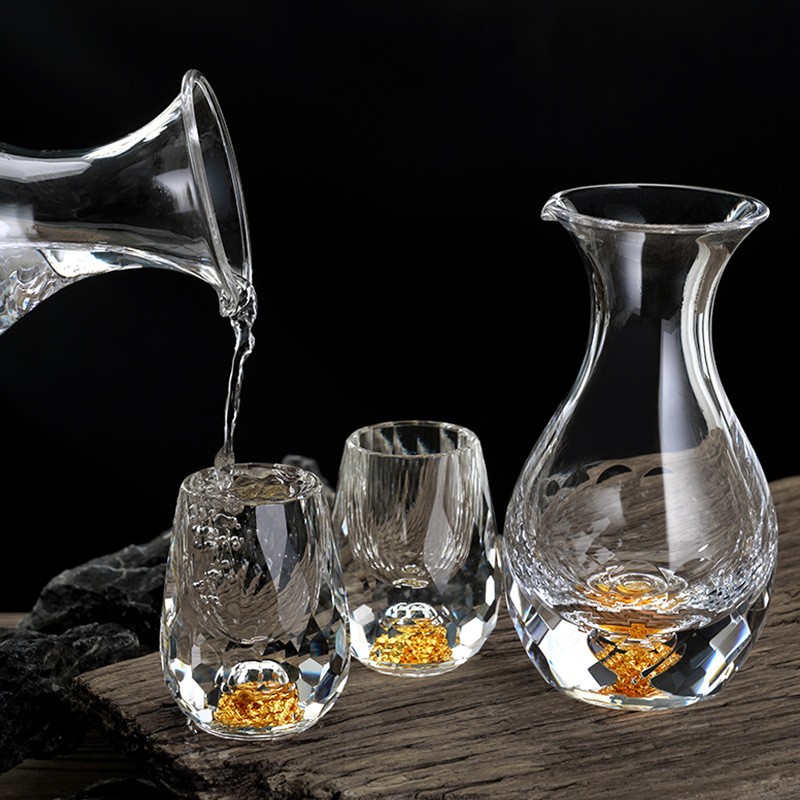 Fábrica diamante hoja de oro vino blanco vidrio hogar traje cristal separador de vino una taza de espíritus de vidrio de gama alta caja de regalo