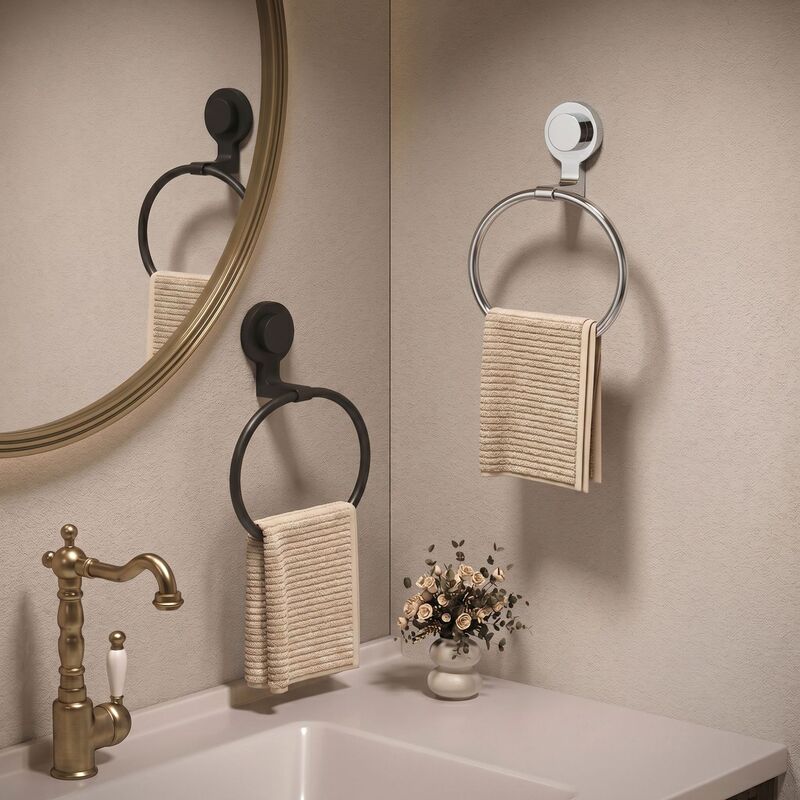 Bathroom Suction Cup Towel Rack, No-Drill Wall-Mounted Towel Ring, 304 Stainless Steel Bathroom Towel Hanger