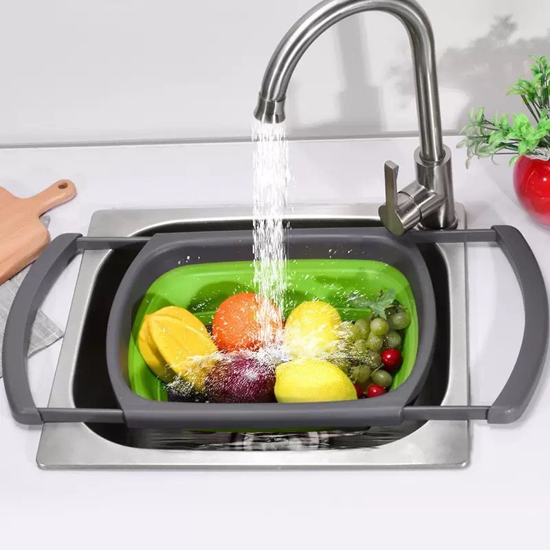 Cesta de drenaje de cocina telescópica plegable creativa de frutas y verduras caseras cestas de filtro de agua de cocina