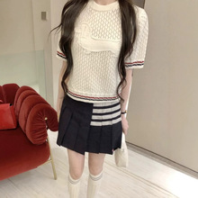 小狗针织短袖T恤百褶tb半身裙短裙女2026夏季新款高腰显瘦a字裙