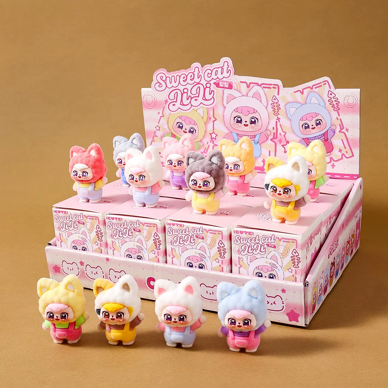 新款植绒打招呼猫梨梨潮玩盲盒萌粒小摆件直播对对碰盲盒盲袋批发