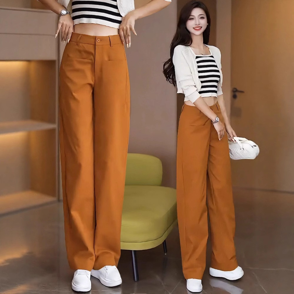 Orange Narrow Wide-Leg Pants for Women Spring and Autum 2025 New Straight Casual Pants Design Draped Suit Pants