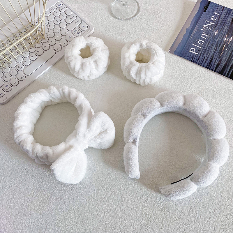 Diadema de nube transfronteriza europea y americana, esponja, diadema de giro superior de cráneo alto, diadema de lavado de cara femenino, pulsera, traje de cuatro piezas