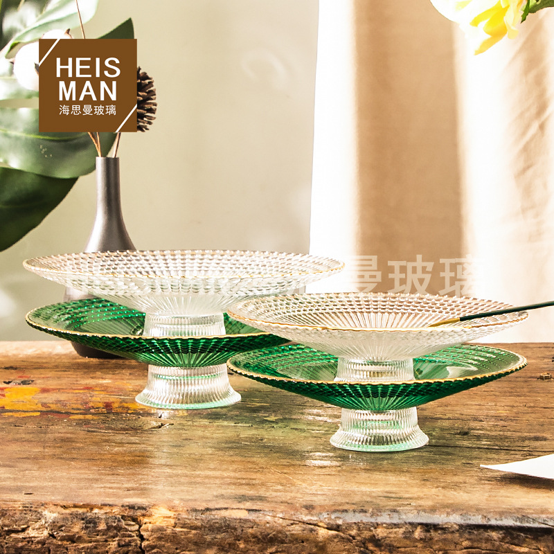 European-style starry sky embossed glass fruit bowl creative colored dried fruit bowl coffee table decor tray base candy dish wholesale