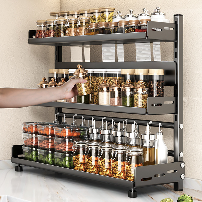 Kitchen Spice Rack Countertop Chopstick Knife Holder Gun Gray Multifunctional Seasoning Supplies Multi-Layer Thickened Storage Rack