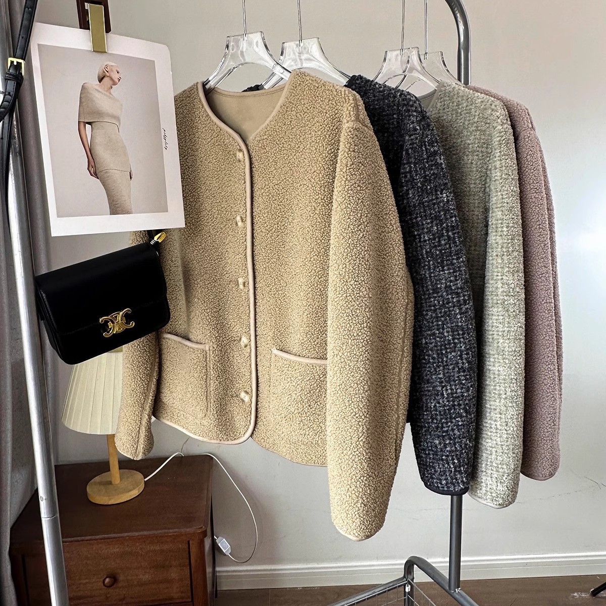 Best Match! Offline $249! New Autumn/Winter Knit Fleece V-Neck Cardigan Women's Warm Fleece Jacket