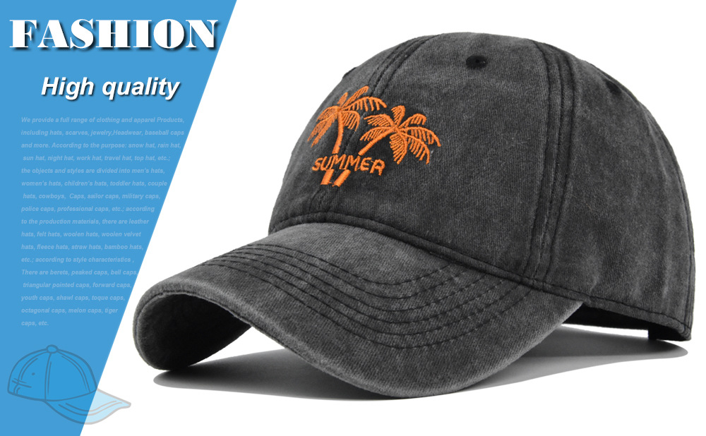 Mens Baseball Cap With Coconut Embroidery Washed Cotton Sun Visor_voghion.com