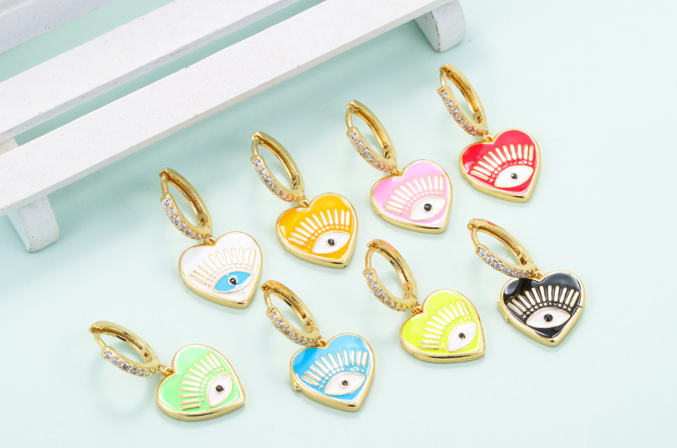Copper Material Geometric Pattern New Fashion Love Eyes Oil Dripping Devil's Eye Earrings