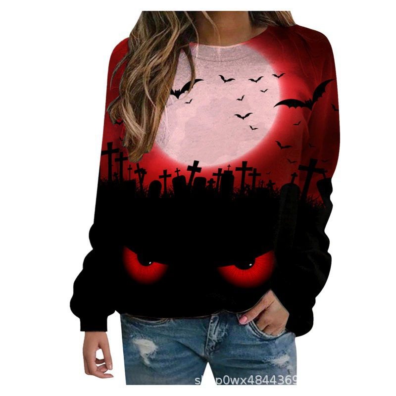 Женские жилеты на Хэллоуин 3D-печать 2023 Европа и США трансграничные Новые жилеты с круглым вырезом пуловер жилеты с рукавами реглан источник
