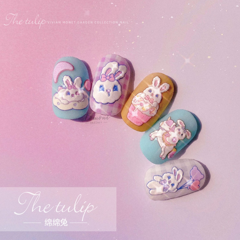 Tomoni Japonés pegatinas de uñas lindo Laurel conejo lindo serie de dibujos animados oso alivio tridimensional flor amor