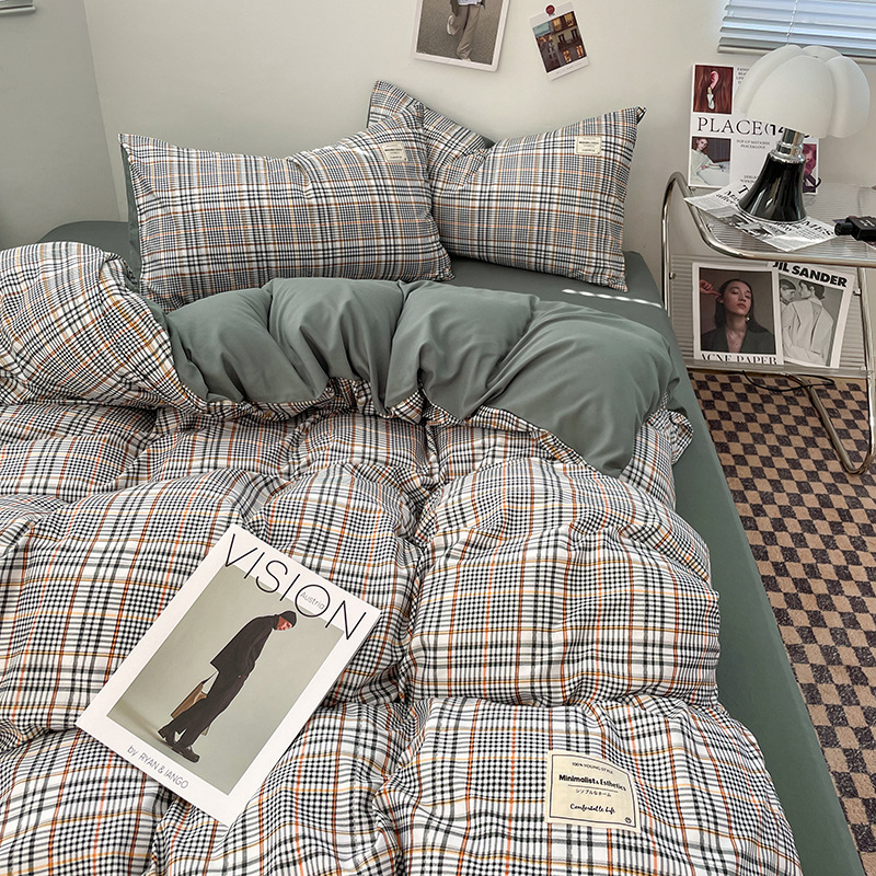 日本式水洗い綿純色四点セットシンプル無印風学生寮純綿三点セット純綿シーツ