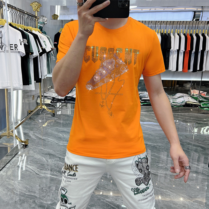2023 Neue Sommer Ice Short Herren Trend Slim Fit Halbarm Mode Marke T-Shirt Schuhe Hot Diamond Seide Baumwolle_voghion.com