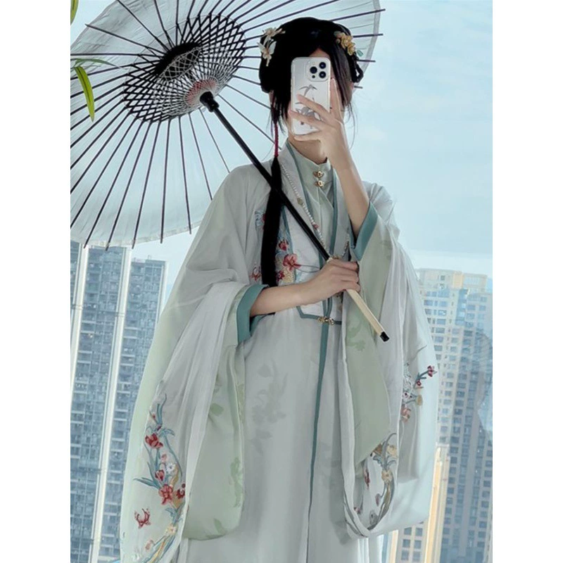 Оригинальный Hanfu Ming с длинным рукавом с длинным рукавом рубашка с плащом и конской юбкой