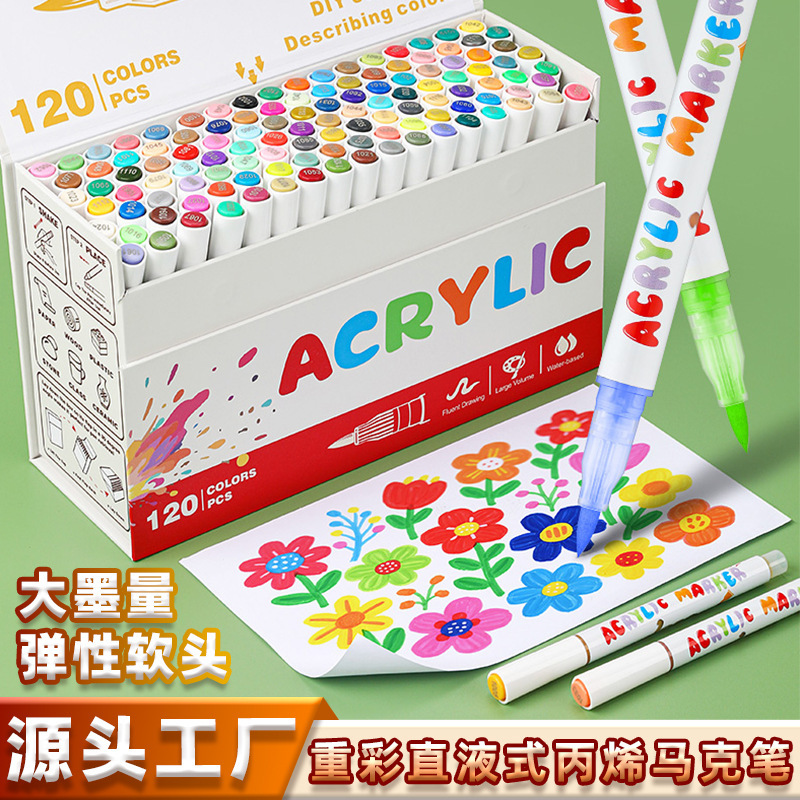 Lápiz de acrílico líquido directo 120 color con cabeza suave sin prensas lápiz de dibujo para estudiantes de arte profesional de pintura lápiz de acuarela