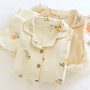 Autumn and Winter Pregnant Women's Full Cotton Thickened Home Suit Air Layer Cotton Pajamas Plus Size
