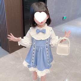 女童蝴蝶节萝莉连衣裙2026春秋新款小女孩花边公主裙宝宝甜美裙子