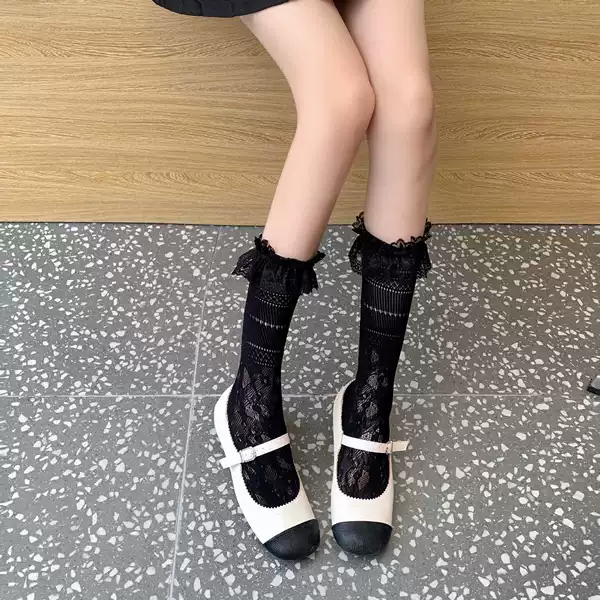 Black lace calf socks