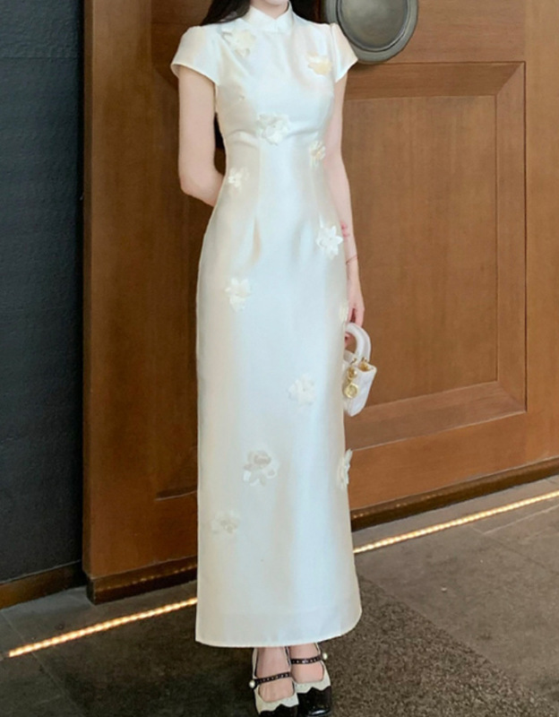 新しい中国風の立体花改良チャイナドレス女性の春夏サテンチャイナカラードレス2025新しいスタイルは発送可能です|undefined