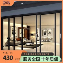 铝合金极窄厨房阳台推拉门三联动防水隔断吊轨玻璃静音别墅移门