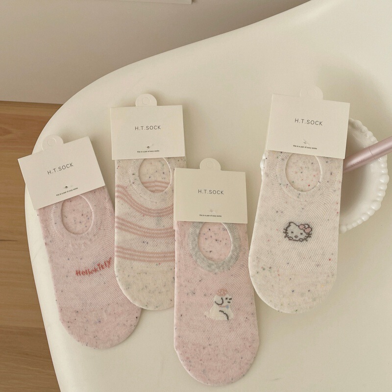 Cute Socks for Women, Pure Cotton, Non-Slip, Invisible Low-Cut, Summer Thin Style, Silicone Cartoon, Korean Version for Girls