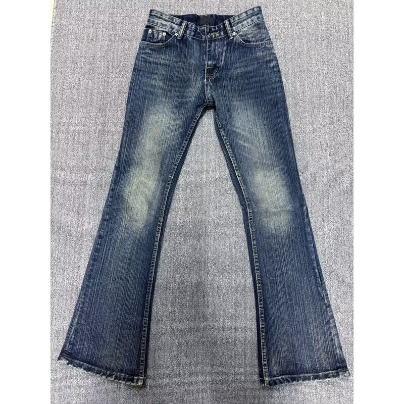 Washed Vintage Bamboo Stripe Jeans American High Street Cleanfit Pants for Men Slim Fit Tall Flared Pants