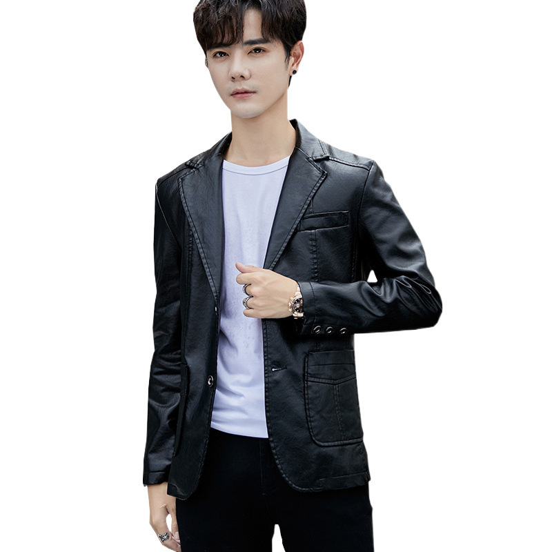 Chaqueta de cuero para hombre 2024 primavera y otoño nueva moda locomotora delgada versión coreana hermosa chaqueta de cuero de negocios de cuero para jóvenes