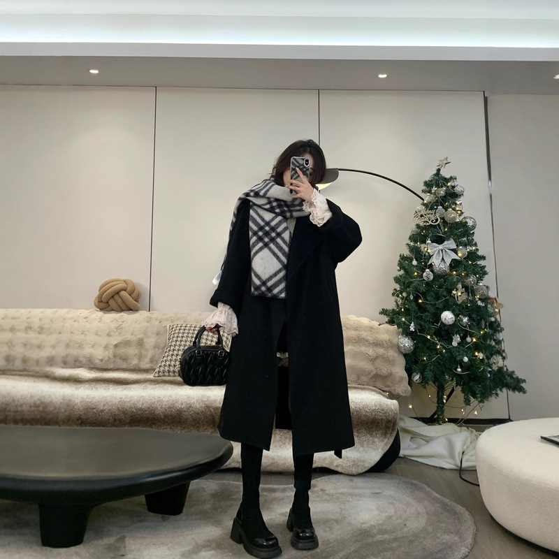 【Sicilian Long Style】Spring, Autumn, and Winter Double-Sided Wool Coat for Women, Gentle Style, Petite Mid-Length Sheep Wool Coat